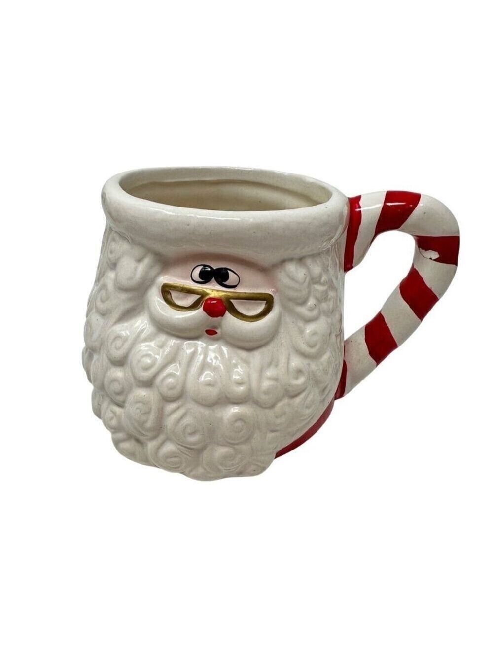 World Bazaar Santa Claus Mug Ceramic Holiday Red White Candy Cane Festive Cup